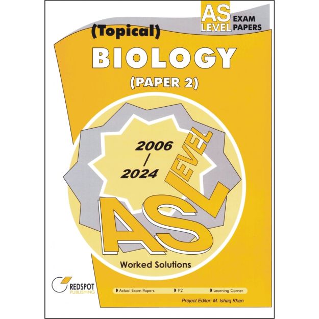 alt="AS Level Biology Paper 2 Topical Solved Past Papers 2006-2024 Book Cover, featuring a stylized animal cell diagram and a graph."