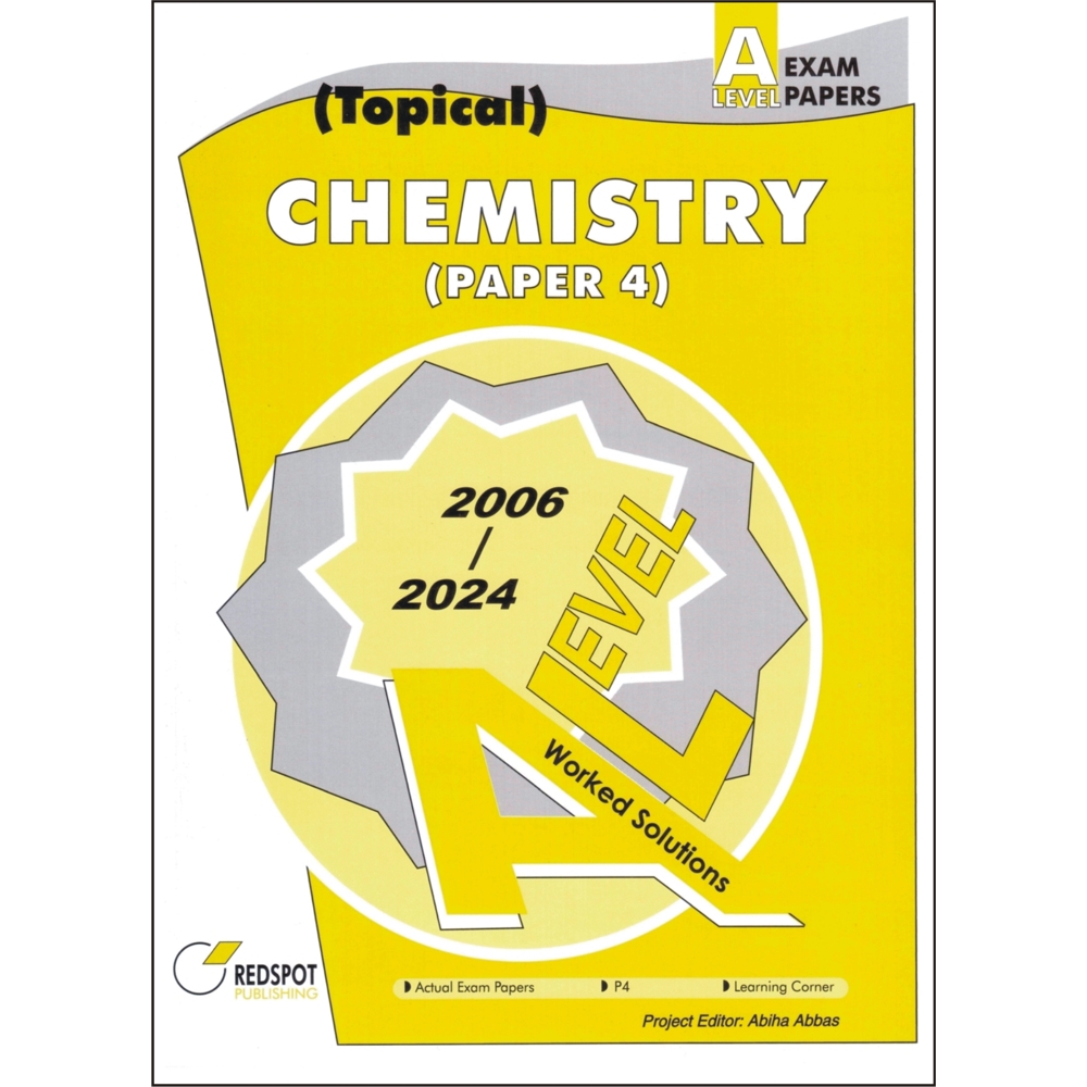 alt="A Level Chemistry Paper 4 Topical Solved Past Papers 2006-2024 Book Cover, featuring step-by-step chemical equations and a molecular structure."