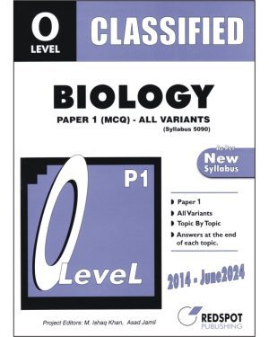 Cover of O Level Classified Biology P1 (All Variants) in unsolved exam paper format with answer keys at the end of each topic