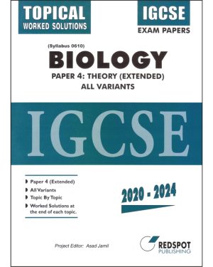 Cover of IGCSE Biology 0610 P4 Extended (Topical) All Variants 2020–2024 with step-by-step worked solutions at the end of each topic