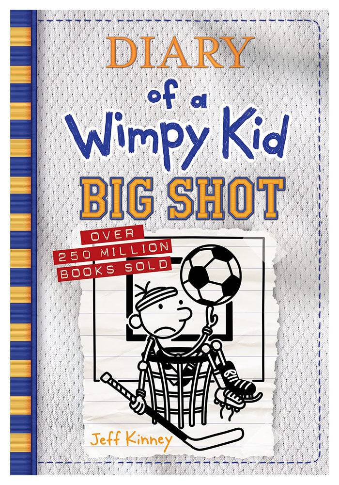 Book cover of Diary of a Wimpy Kid: Big Shot by Jeff Kinney, showing Greg Heffley attempting sports in a funny middle school adventure