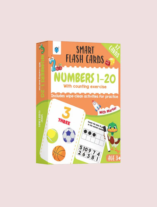 Smart Flash Cards: Numbers 1–20 with Counting Exercise by Shama Zain – colorful educational flash card set for teaching kids numbers and counting