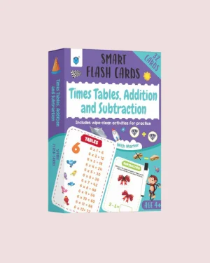 Smart Flash Cards: Times Tables, Addition and Subtraction by Shama Zain – colorful math flash card set for kids learning multiplication, addition, and subtraction