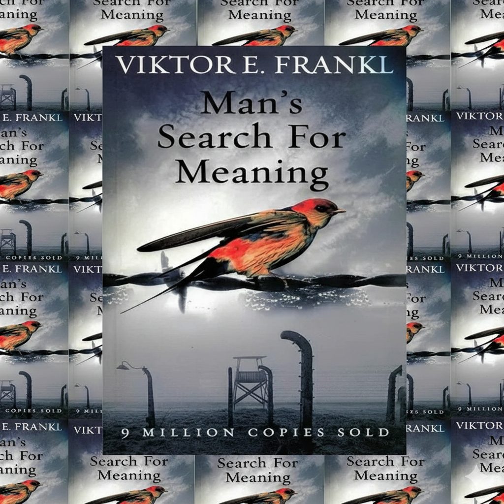 Book cover of Man’s Search for Meaning by Viktor E. Frankl, a classic psychological memoir about hope and purpose
