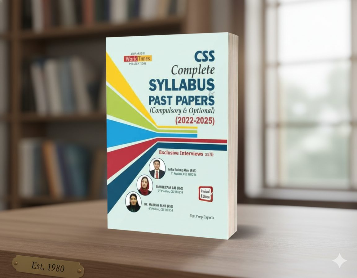 Cover of CSS Complete Syllabus & Past Papers 2020–2025 by JWT – Compulsory and Optional Subjects preparation book.