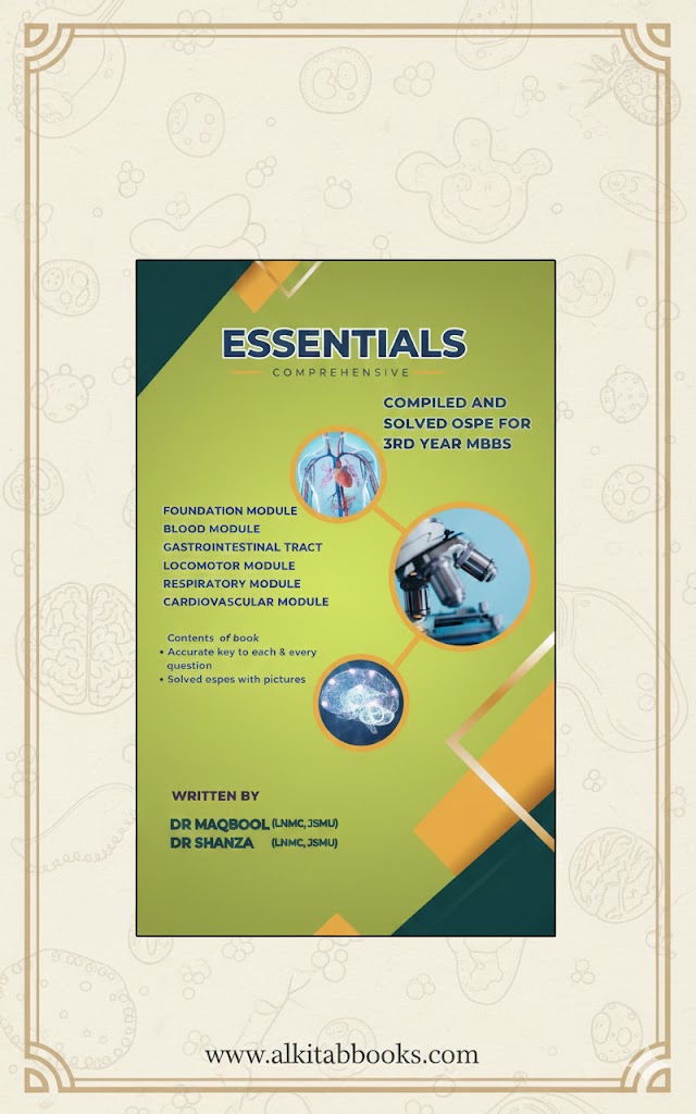 “Essentials Comprehensive Solved OSPE for 3rd Year MBBS by Dr. Maqbool – Book Cover”