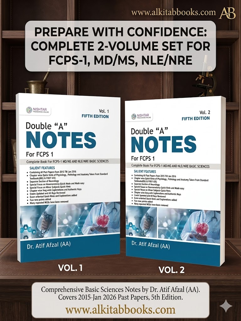 Double A Notes for FCPS Part 1 5th Edition by Dr Atif Afzal medical MCQ preparation book cover