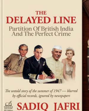 The Delayed Line: Partition of British India and the Perfect Crime by Sadiq Jafri history and political analysis book cover.