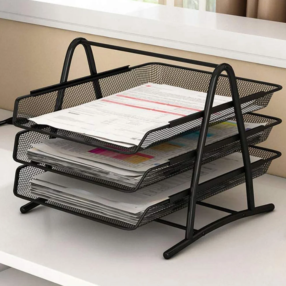 3 Tier Metal Mesh Document Tray for Organizing Office Files and Documents