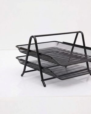 Two Tier Metal Mesh Document Tray for Organizing Office Files and Papers